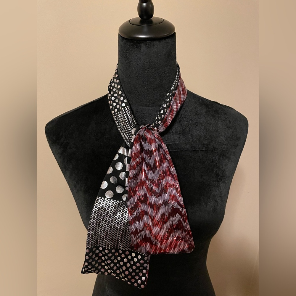 Stardust Love Reversible Scarf Headband Black Silver Red Shimmer 38"
